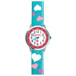 Tyrkysové třpytivé dívčí hodinky se srdíčky CLOCKODILE HEARTS CWG5063