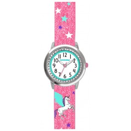 Růžové třpytivé dívčí hodinky s jednorožcem a kamínky CLOCKODILE UNICORN CWG5100