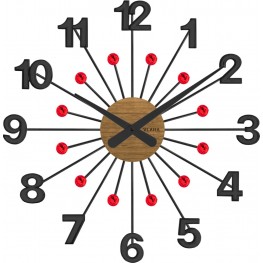VLAHA DESIGN VCT1080 - Dřevěné černé hodiny s červenými kameny vyrobené v Čechách