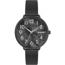Černé dámské hodinky MINET MWL5173 PRAGUE Black Flower MESH s čísly