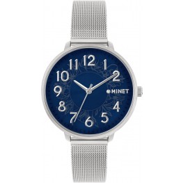 MINET MWL5174 Stříbrno-modré dámské hodinky PRAGUE Blue Flower Mesh s čísly