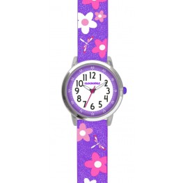 CLOCKODILE Květované fialové dívčí dětské hodinky FLOWERS se třpytkami CWG5027