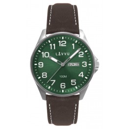 LAVVU Ocelové pánské hodinky BERGEN Green se svítícími čísly LWM0147