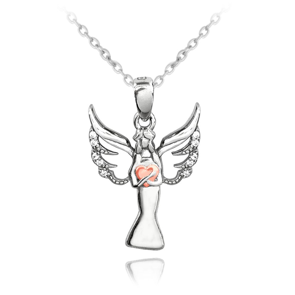 MINET Stříbrný náhrdelník ANDĚL s Rosegold srdíčkem
