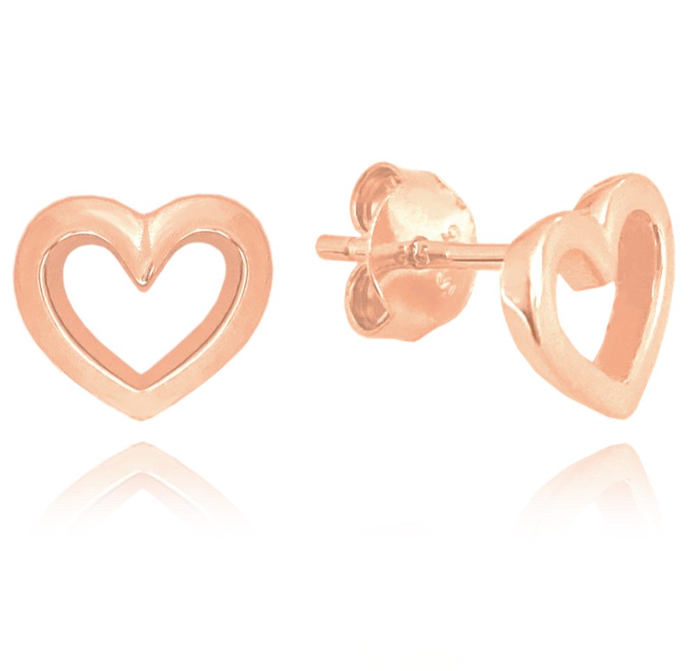 MINET Stříbrné náušnice LOVE s Rose gold srdíčky